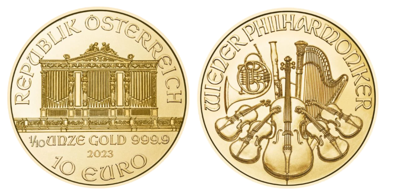 Zlatá investiční mince Wiener Philharmoniker 1/10 Oz